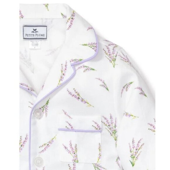 Petite Plume Girls Lavender Floral Pajama Set Cotton Long Sleeve Button-Down Top - Picture 4 of 14